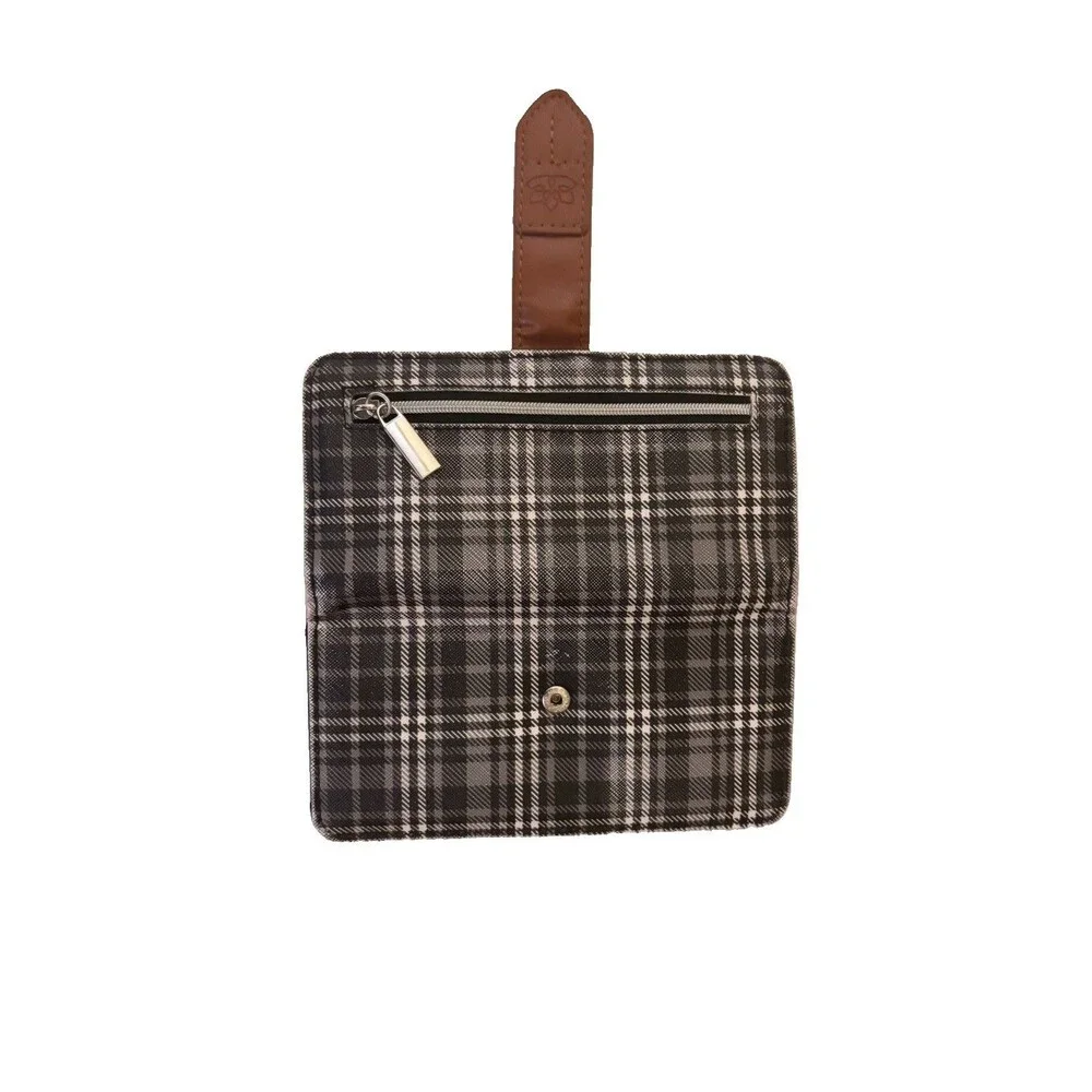 Time & Tru Gray And Black Plaid Piper Clutch Organizer Wallet